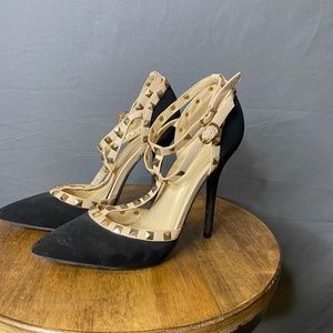 Black and Gold Studded Heels